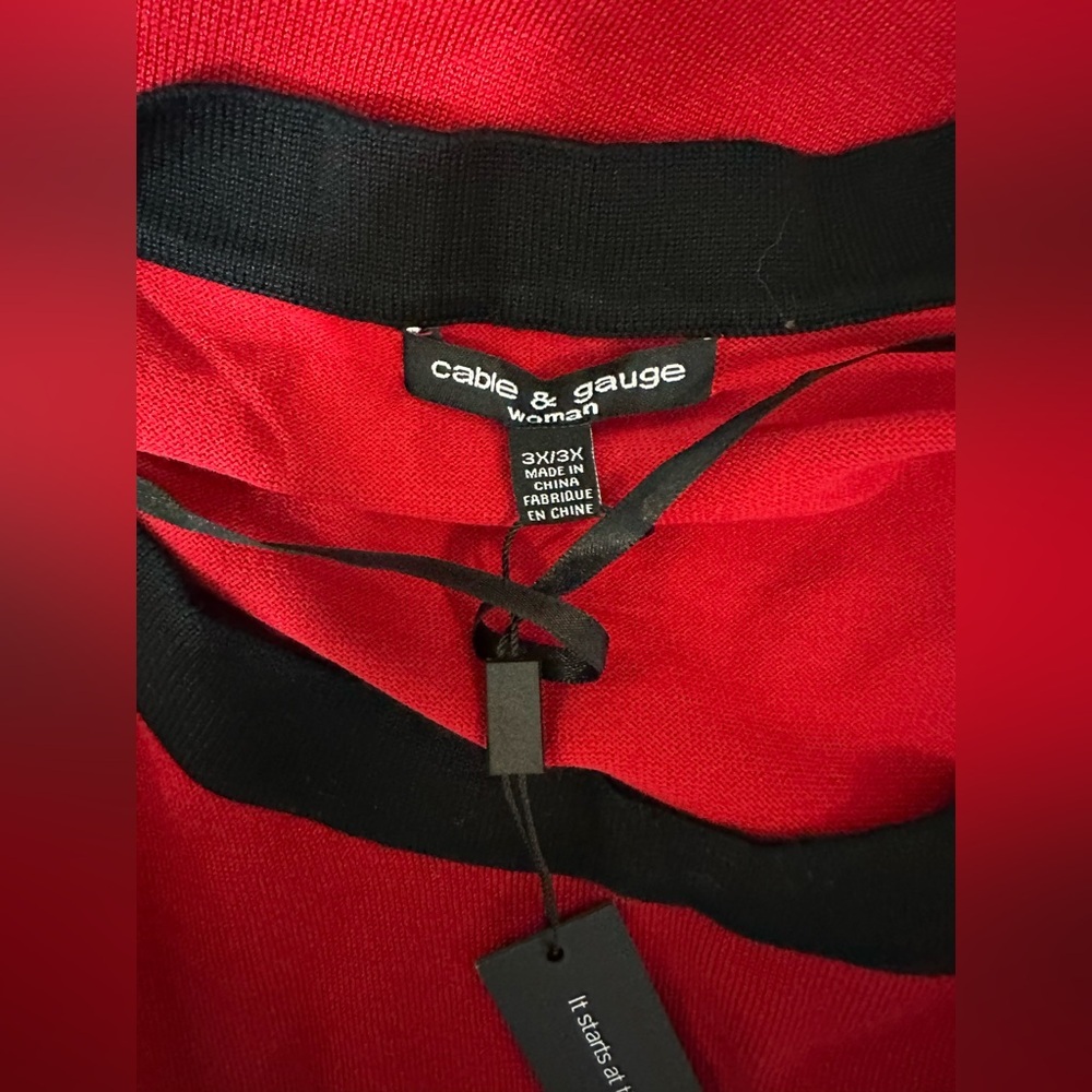 NWT Cable & Gauge Black Red Tunic Boatneck Sweater Plus Sz 3X 3/4 Sleeve - Picture 7 of 10